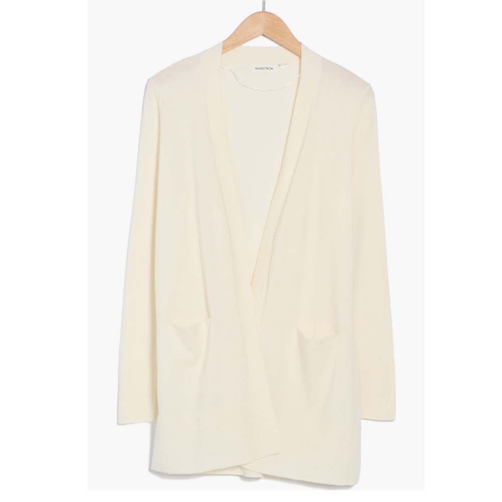 Nordstrom Women's Ivory Pristine Open Front Cardigan Sweater - Sz Large, NWT